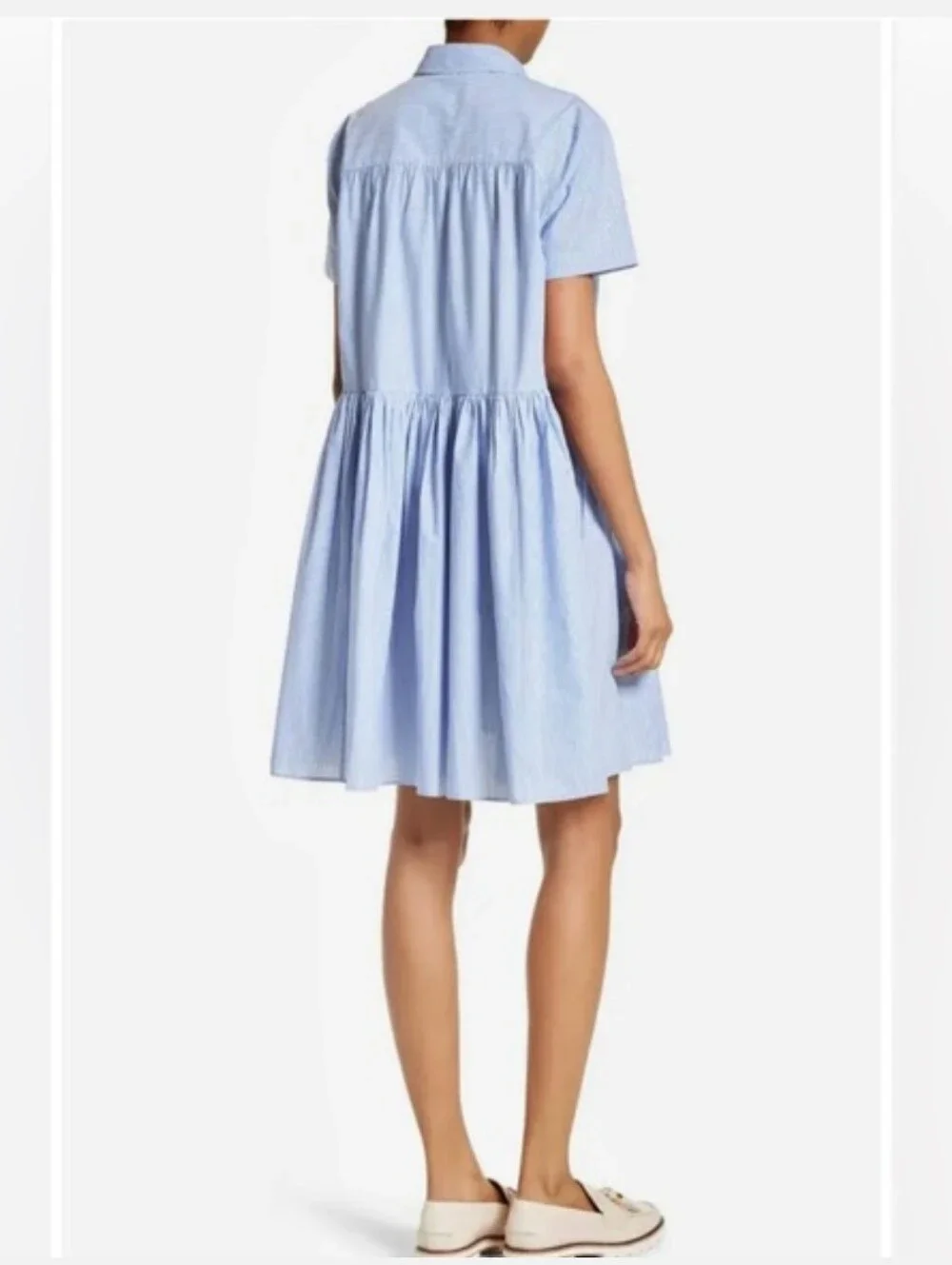 Kate Spade Broome Street Striped Poplin Swing Shirt Dress Blue White Stripe